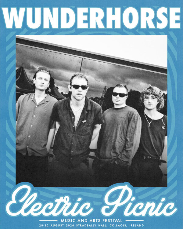 Wunderhorse black and white photo in front of a tour bus - Electric Picnic Logo