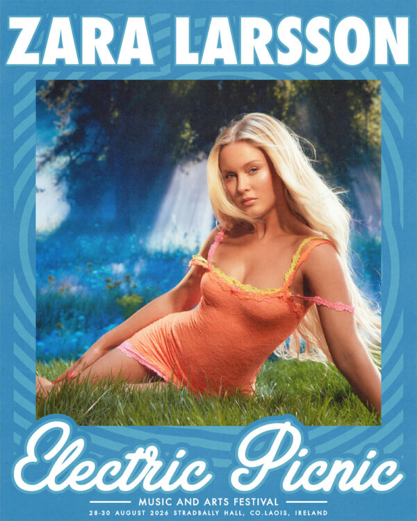 Zara Larson sitting in a field - Electric Picnic Logo