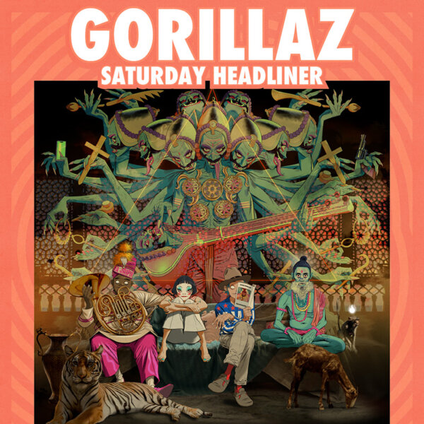 Gorillaz - Saturday Headliner - illustrated image of the band - Electric Picnic Logo